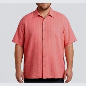 Tommy Bahama Mens XXL Coral Pink 100% Linen Short Sleeve Button Down Shirt